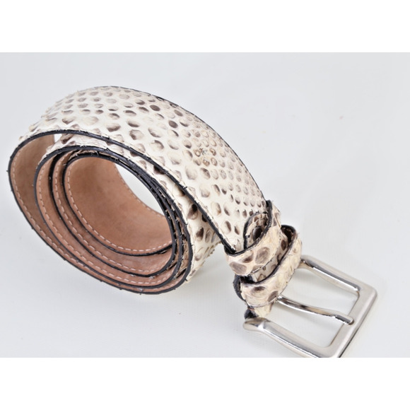 Unbranded Accessories - Vintage Snakeskin Leather Belt Gray White Ornate Silver Buckle Boho Exotic Sz 34